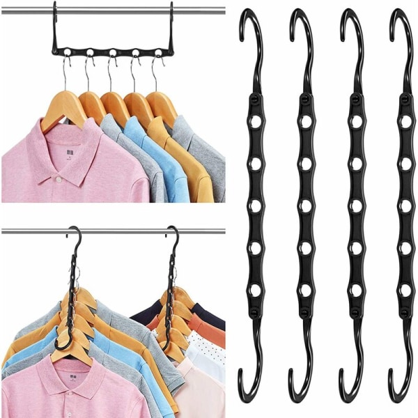 Svart 10 st Simple Style Fem hål Magic Hanger Anslutning Krok Space Storage Hanger för förvaring av kläder, väskor,