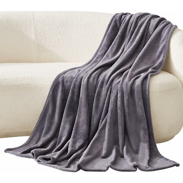 Flanelltæppe 150 x 200 cm Plaid sofa Blødt og varmt fleecetæppe, Plys Fluffy Komfortabelt flanneltæppe og plader, Grå,