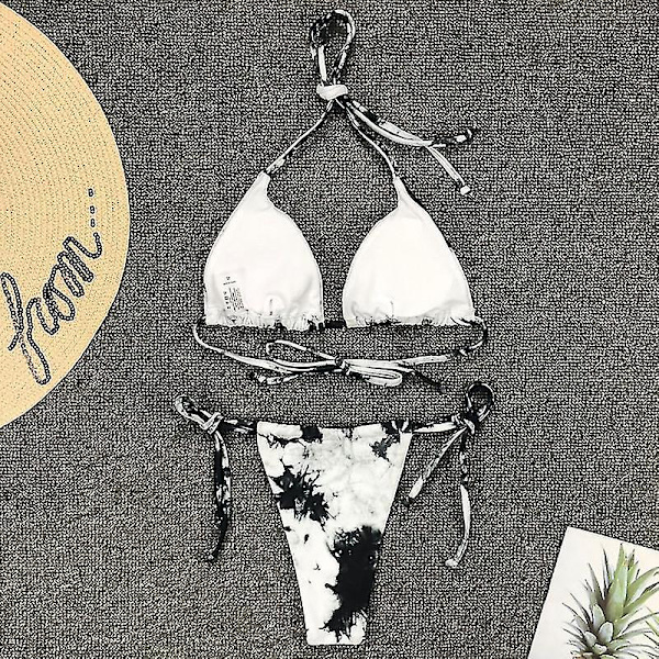 kvinnor Bandage Tie Dye Grimma Bikini Set Vadderade badkläder brasiliansk baddräkt Black M
