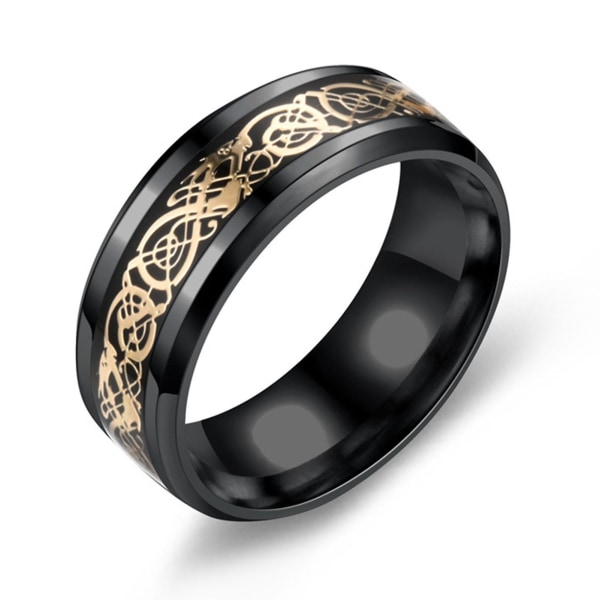 Mode Simple Mænd Lysende Drage Mønster Glødende Ring Smykker Tilbehør Black-Gold US 6