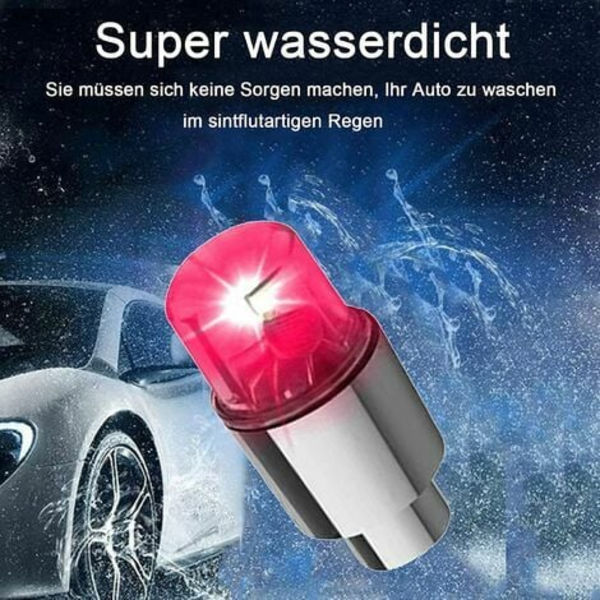 Kartokner 4 Pack LED-venttiilisuojukset polkupyörälle, polkupyörälle, autolle, moottoripyörälle tai Kartokner mionille 10 lisäparistolla (punainen)