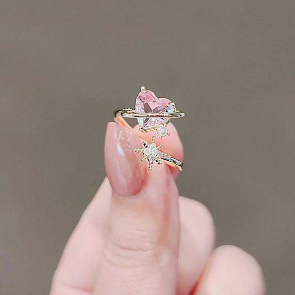 Kvinnor Ring Hjärta Form Glänsande Rhinestone Öppning Bröllop Circlet För Födelsedag