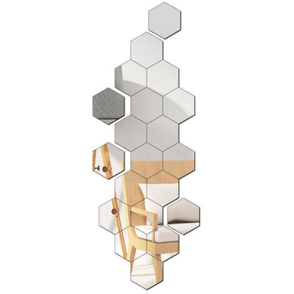 Spegel Akryl Självhäftande Väggdekal Vägg Speglar Dekaler Vardagsrum Sovrum Inredning Hexagon 87*100*50mm Silver 12 Styck