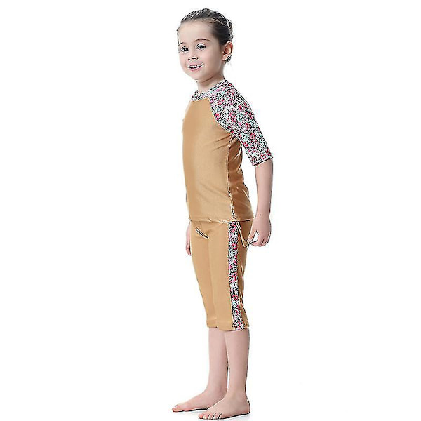 barn Flickor Islamiska Muslimska Badkläder Modest Burkini Arab Baddräkt Strandkläder Camel 1-2 Years