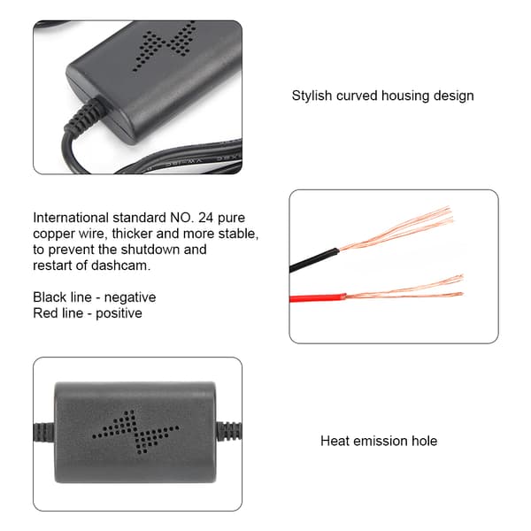 12V 24V til 5V 2.5A Micro USB Bilparkeringsmonitor Step Down Kabel til Dash Cam