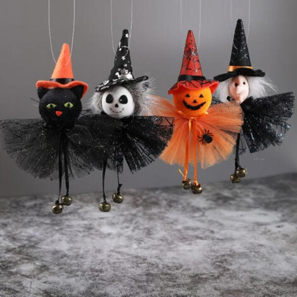 Halloween-kangaskoristeet - Halloween Ghost Pumpkin Noitakangasriipus - Mininukke - Halloween-juhlakoristeen puukoriste