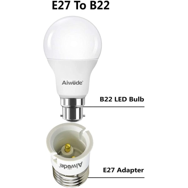 E27–B22-sovitin LED- ja halogeenipolttimoille, E27-kantamuunnin, power 200 W, 0–250 V, 120 asteen lämmönkestävyys, 5 kpl pakkaus