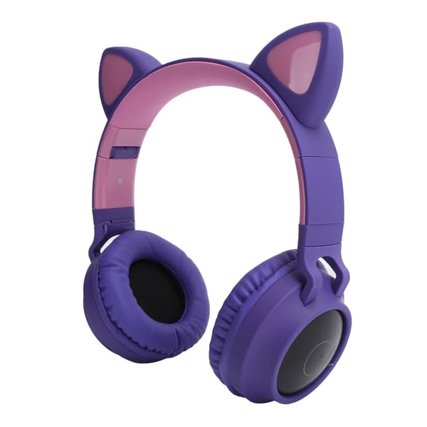 Kattekro Hodetelefon Trådløs Bluetooth 5.0 Sammenleggbar 3D LED-lys med Mikrofon Lilla