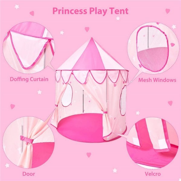 rosa leketelt, prinsesseslott, jentetelt for barn, telt for barn, leketelt for barn, hagetelt med veske,