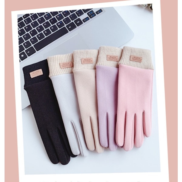 Kvinnors utomhus ridhandskar höst och vinter plus sammet varma mode broderi skruvar Mi Shu sammet pekskärm Rosa handskar