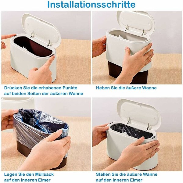 Hvid minimalistisk desktop mini affaldsspand trykke på bombedækslet bordplade skraldespand lille desktop skraldespand køkken badeværelse kontor seng deodorant,