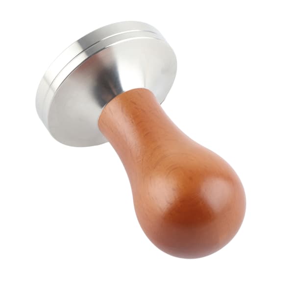 Espressotamper med trehåndtak og flat base i rustfritt stål, 58 mm
