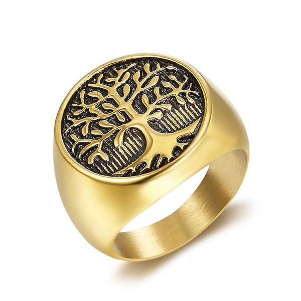 Tree of Life Amulett Rostfritt stål Herrringar Enkel Elegant Charm För Manlig Pojkvän Biker Smycken Kreativitet Gold
