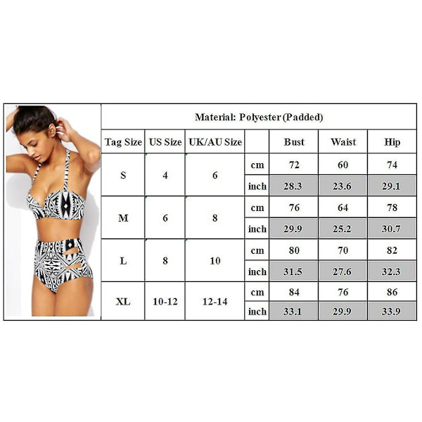 Kvinnor High Waist Bikini Set Push Up Vadderad BH Baddräkt S