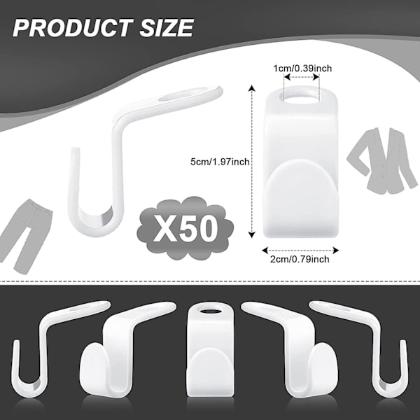 50 styks tøjbøjlekonnektorkroge Tilslutningsbøjleclips Pladsbesparende bøjlestik Mini Cascading Hanger forlængerclips Hvid