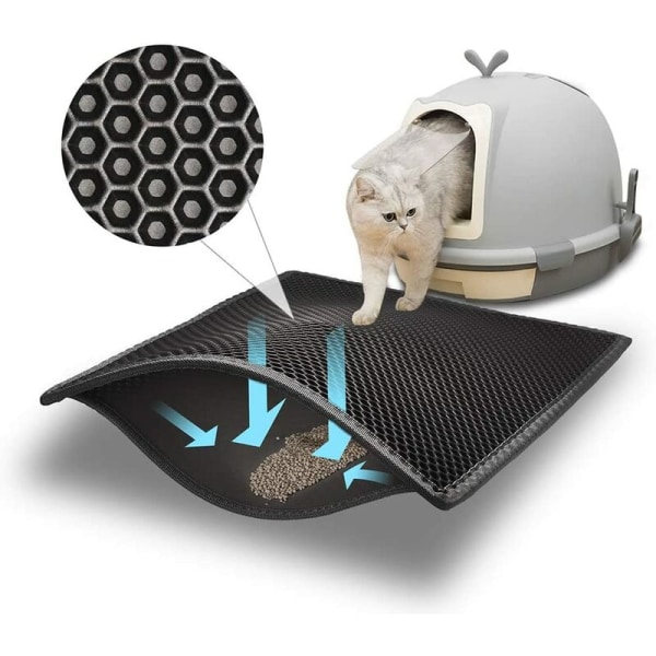 Kattesandmatte 24*18 tommers kattesandbrett, vanntett giftfri EVA, dobbeltlags honeycomb-design (svart)