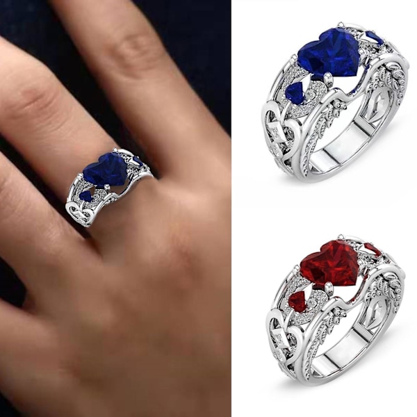 Kvinder ring hul ud hjerte smykker galvanisering mode udseende fingerring til bryllup Red US 9