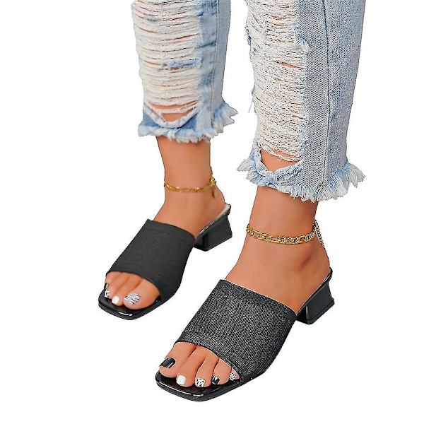 Naisten paksut kantapäätossut kesän casual Sliders-kenkien päällä Black 36