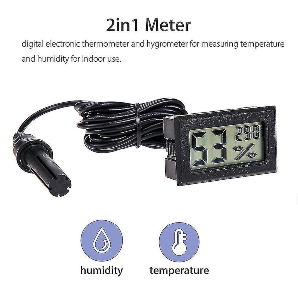 Digitaalinen LCD-lämpömittari anturi Kosteusmittari Mittari Jääkaappi Akvaario Monitoring Display Kosteus Ilmaisin Kotitalouksien lämpömittari wired