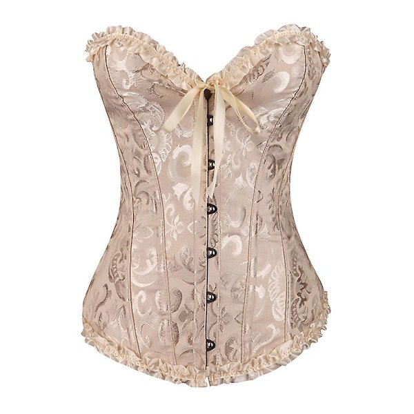 Goottilaiset korsetit Top Bustiers Overbust Satiini Seksikäs puku Korsetti Korsetti Vintage Flower Lace Bridal Plus Size Korsett Women Beige M