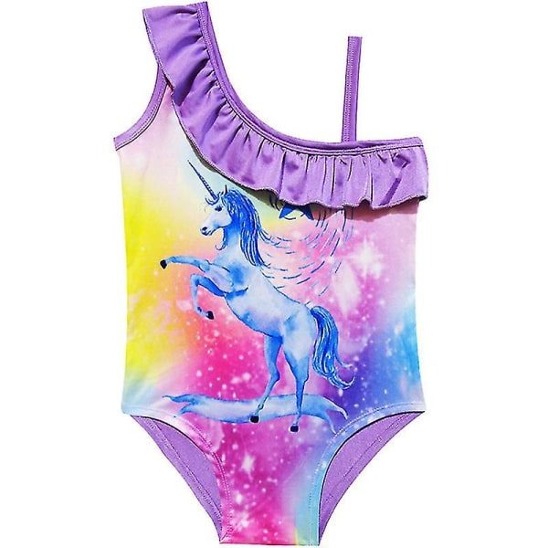 Kid Girl Badetøy i ett stykke Unicorn Bikini Beachwear Purple 3-4 Years