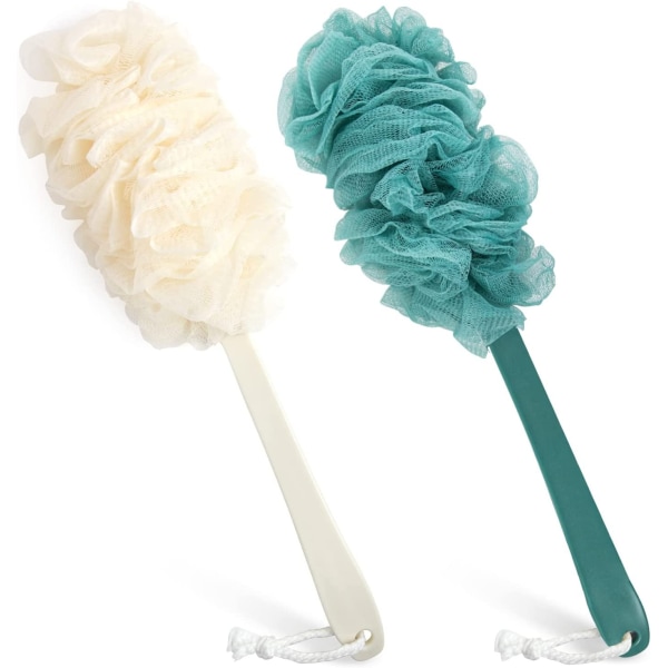 2-Pack Ryg Scrubber til brusebad, PIPUHA Loofah Svamp Brusebørste til Kropseksfoliering, Langt Håndtag, Loofah Stick, Til