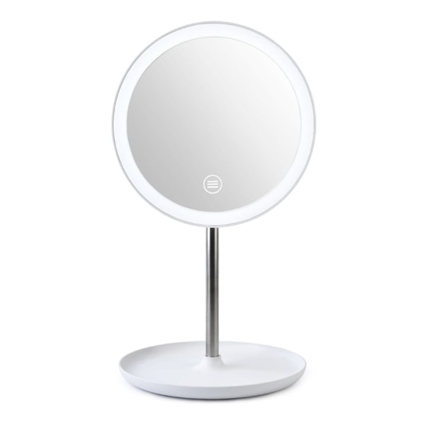 Dressing speil opplyst av et rundt hvitt bærbart LED-lysbord