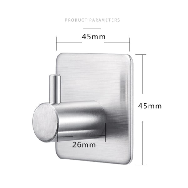304 krok i rostfritt stål, krok för väggfäste och självhäftande spikfri krok *4 (självhäftande silver squ