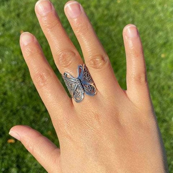 Dam Ring Butterfly Justerbar Smycken Gravering Mode Utseende Finger Ring For Dating Silver