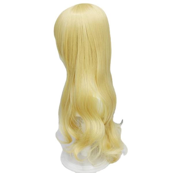 Mode Lång Vågig Lockig Peruk Cosplay - Gul (75cm),