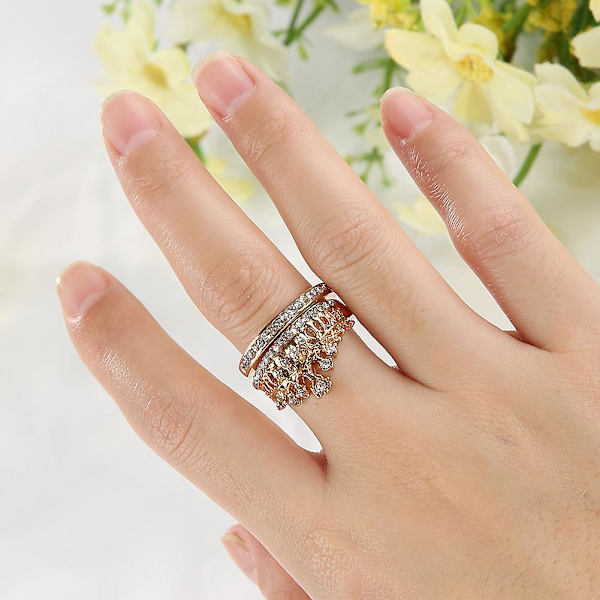 2 stk Kvinder Mode Krone Tiara Ring Indlagt Fuldt Rhinestone Legering smykker Gave Silver CN17
