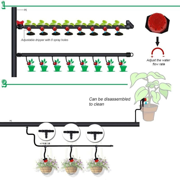 400 STK Justerbar kunstvandingsdrypper, 1/4'' automatisk drypvandingssystem Mikrosprinkler-drypper til plantedrivhus