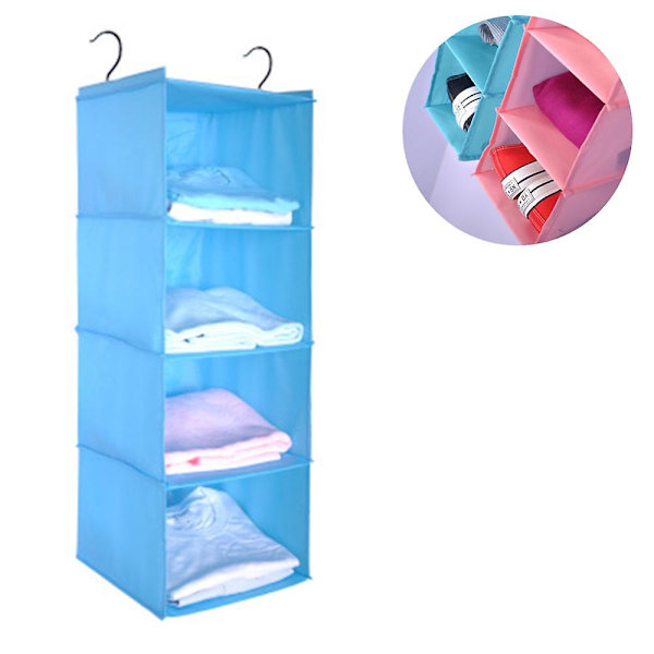 Riippuva hyllyvaatekaappi, 4 lokeroa Laadukas puuvillainen organizer ripustettava rautakehyksellä Organizer Set Blue
