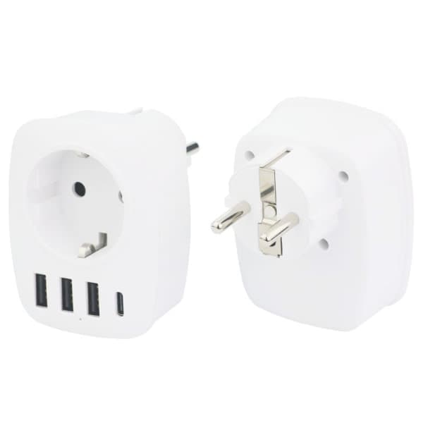 1 3 Multi-netværks USB-stik, multi-stik USB-oplader med AC-udgang, USB C og USB-porte, stikkontakt kompatibel iPhone/iPad, ideel til hjemmet