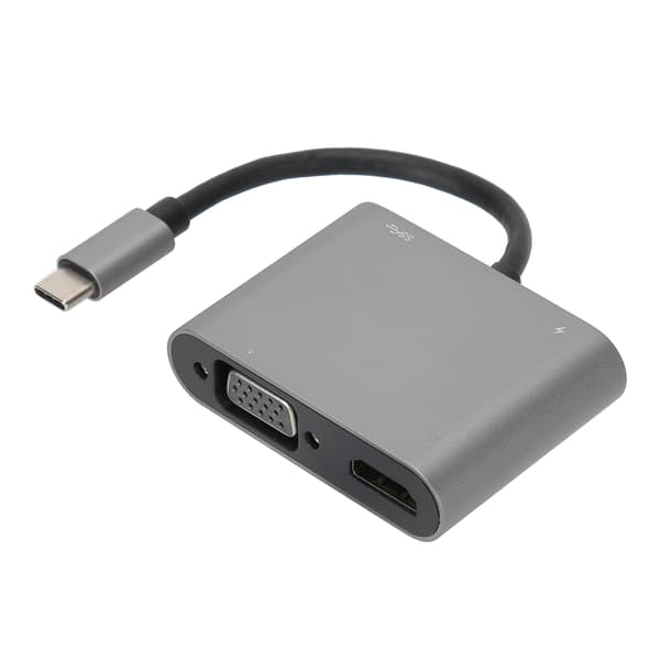 4 i 1 Type C til PD HDMI VGA USB Hub Adapter Computerelektronik Tilbehør Sølv