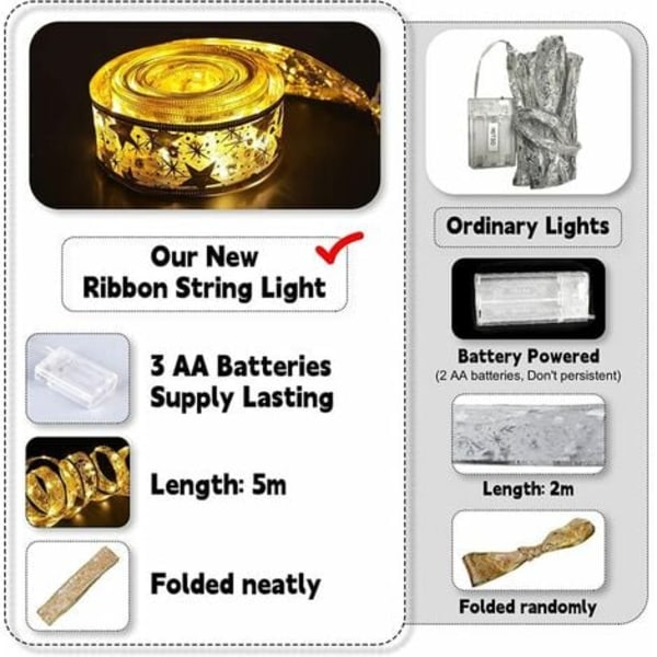 16,4 fod 50 LED julesnore, Fairy Seasonal String Lights, batteridrevet (ikke inkluderet), til bryllupsdel