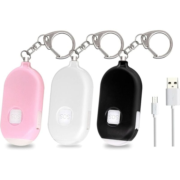 Sort/rosa/hvit, 3 stk utendørs LED lommelykt med USB og sirene sirene for utendørsaktiviteter