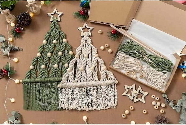 Julgran DIY-kit, handgjorda vävda makramé julgranar DIY-kit väggbonad