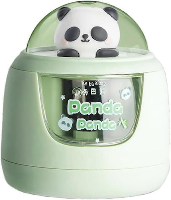 Elektrisk blyantspisser for barn, kraftig spiralformet blad, to strømmoduser, avtakbart silikonetui (Panda)