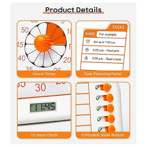 3-i-1 Visuell ADHD-timer for barn og voksne med planleggingstavle, oppgavetimer, gjøremålsdiagram og visuell Sc