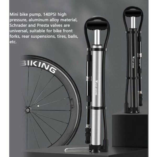 Minicykelpumpe 140PSI bærbar luftpumpe MTB landevejscykelpumpepumpe med trykmåler Passer til Presta og Schrader ventiler