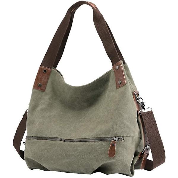 Axelväska i canvas för fritid för kvinnor, Axelväska, Handväska för Shopper, Bucket Bag (grön)