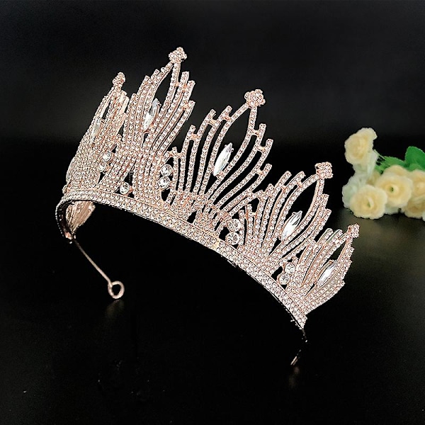 Brudekrone Hodeplagg Bryllup Bursdag Krone Hodeplagg Rhinestones Retro Luksus Hårtilbehør For Gold