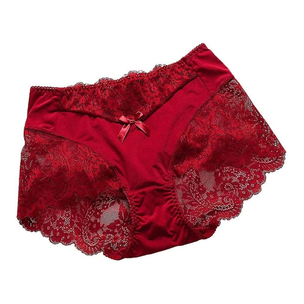 Kvinnor Spets Franska byxbyxor Boxer Underkläder Wine Red XL