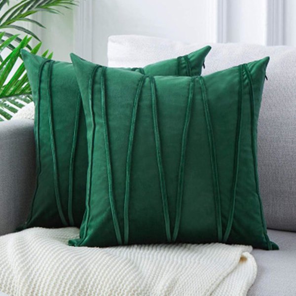 Inklusiv pudebetræk 45x45cm 2er sæt pudebetræk stribet som en dekorativ pude Sofapuder med en skjult lynlås til sofaen og terrassekontoret Dark green