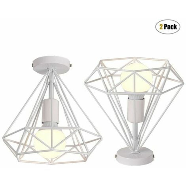 Set med 2 industriella taklampor retro bur diamantformad lampskärm 25cm E27 Vit
