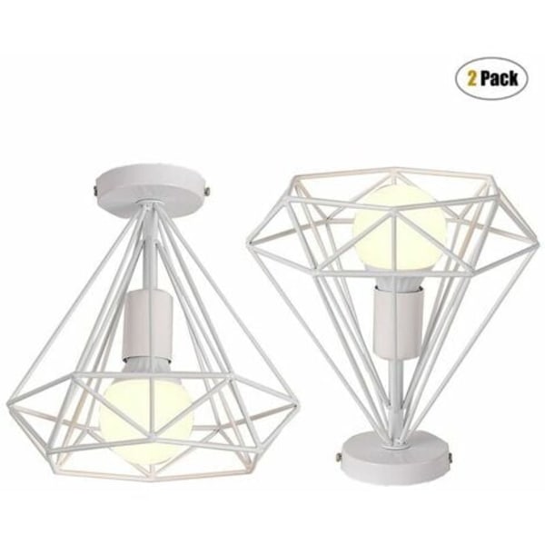 Sett med 2 industrielle taklamper retro bur diamantformet lampeskjerm 25cm E27 Hvit