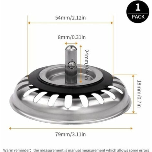 Altaan siivilätulppa ruostumattomasta teräksestä valmistettu pesualtaan tulppa keittiön kylpyhuoneeseen - halkaisija 79 mm (2 kpl)