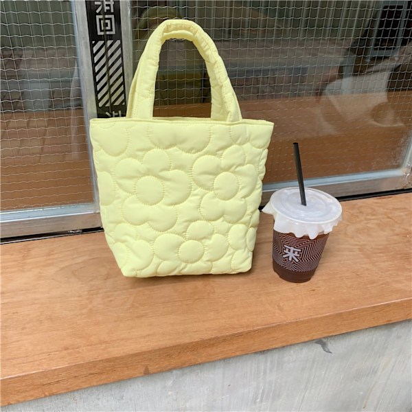 Elegant gul blomstermønstret tote bag for kvinner - Søt polyesterhåndveske for matbokser, tåteflasker og snacks.