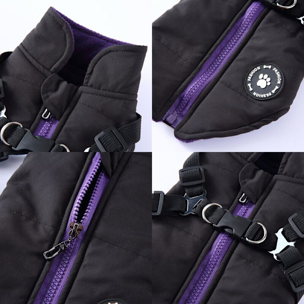 Varm kæledyrsvest Lille hundevest Sele hvalp Vinter 2 i 1 outfit Cold Weather Coat (S, Sort)